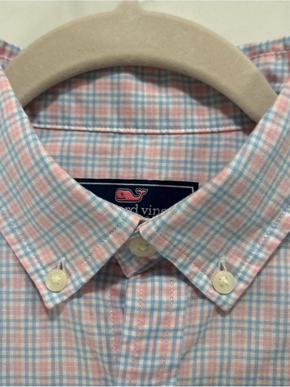 New Vineyard Vines Boys  Pink & Blue Plaid Button-Down Shirt Sz XL (16)